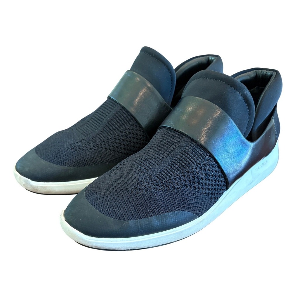Via Spiga Black Knit and Leather Slip On Sneakers Womens 7 M Low Top Shoes